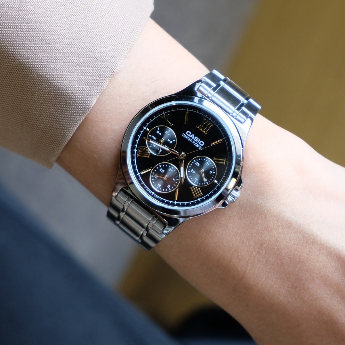 LTP-V300D-1A2UDF Casio Black Dial Silver Stainless Steel Analog Quartz Women's Watch. - Timecheck