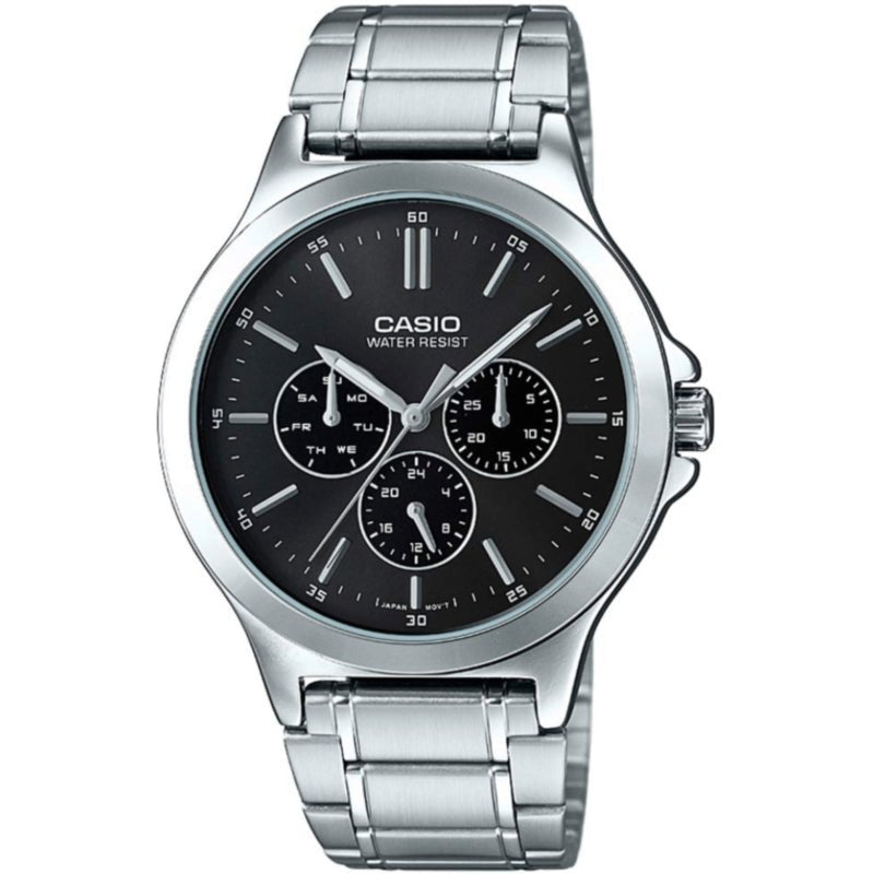 LTP-V300D-1AUDF Casio Black Dial Silver Stainless Steel Analog Quartz Women's Watch. - Timecheck