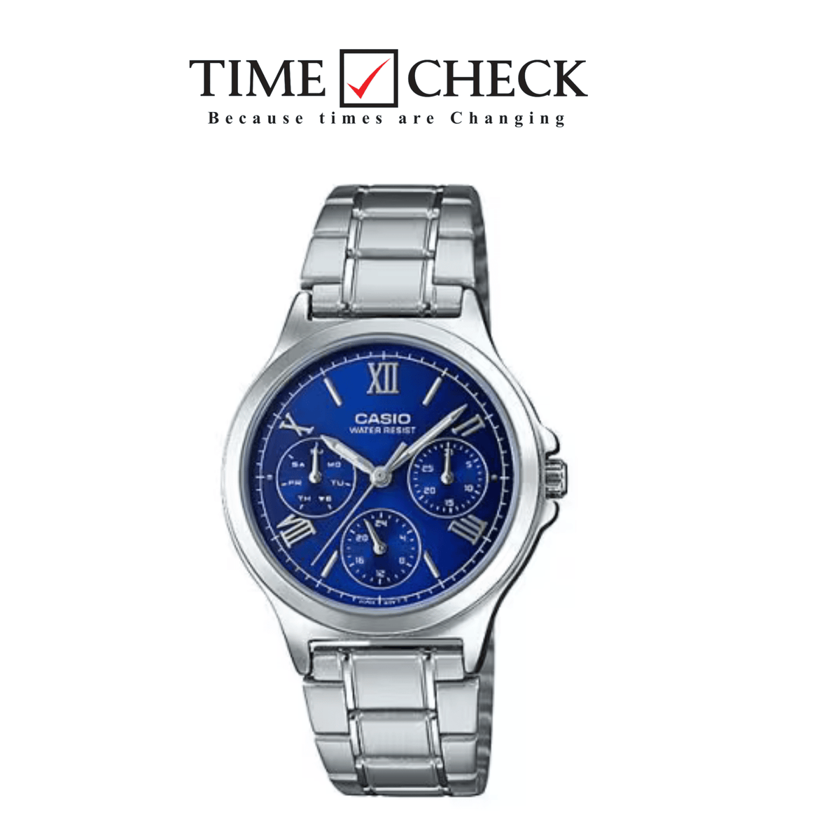 LTP-V300D-2A2VDF Casio Blue Dial Silver Stainless Steel Analog Quartz Women's Watch. - Timecheck