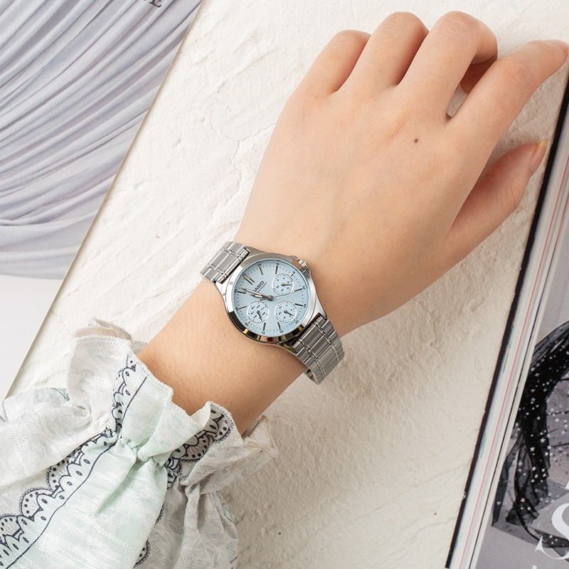 LTP-V300D-2AUDF Casio Light Blue Dial Silver Stainless Steel Analog Quartz Women's Watch. - Timecheck