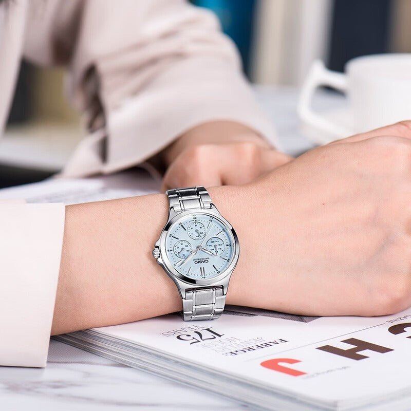 LTP-V300D-2AUDF Casio Light Blue Dial Silver Stainless Steel Analog Quartz Women's Watch. - Timecheck