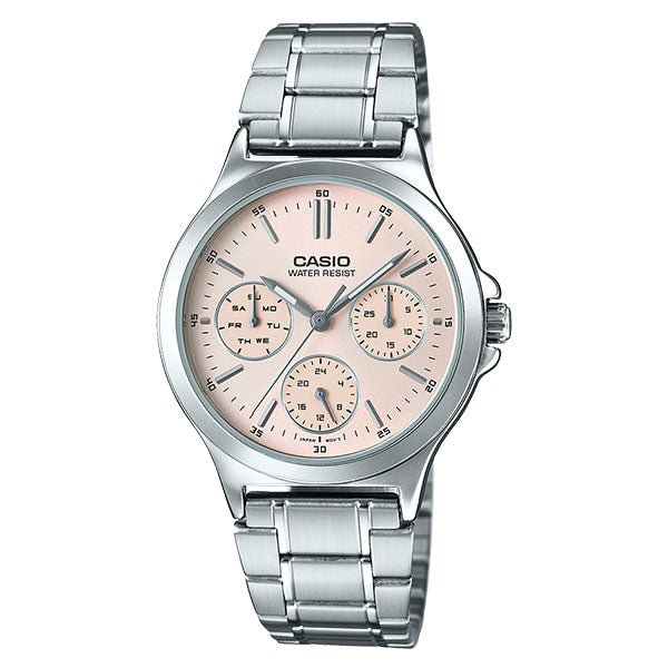 LTP-V300D-4AUDF Casio Pink Dial Silver Stainless Steel Analog Quartz Women's Watch. - Timecheck