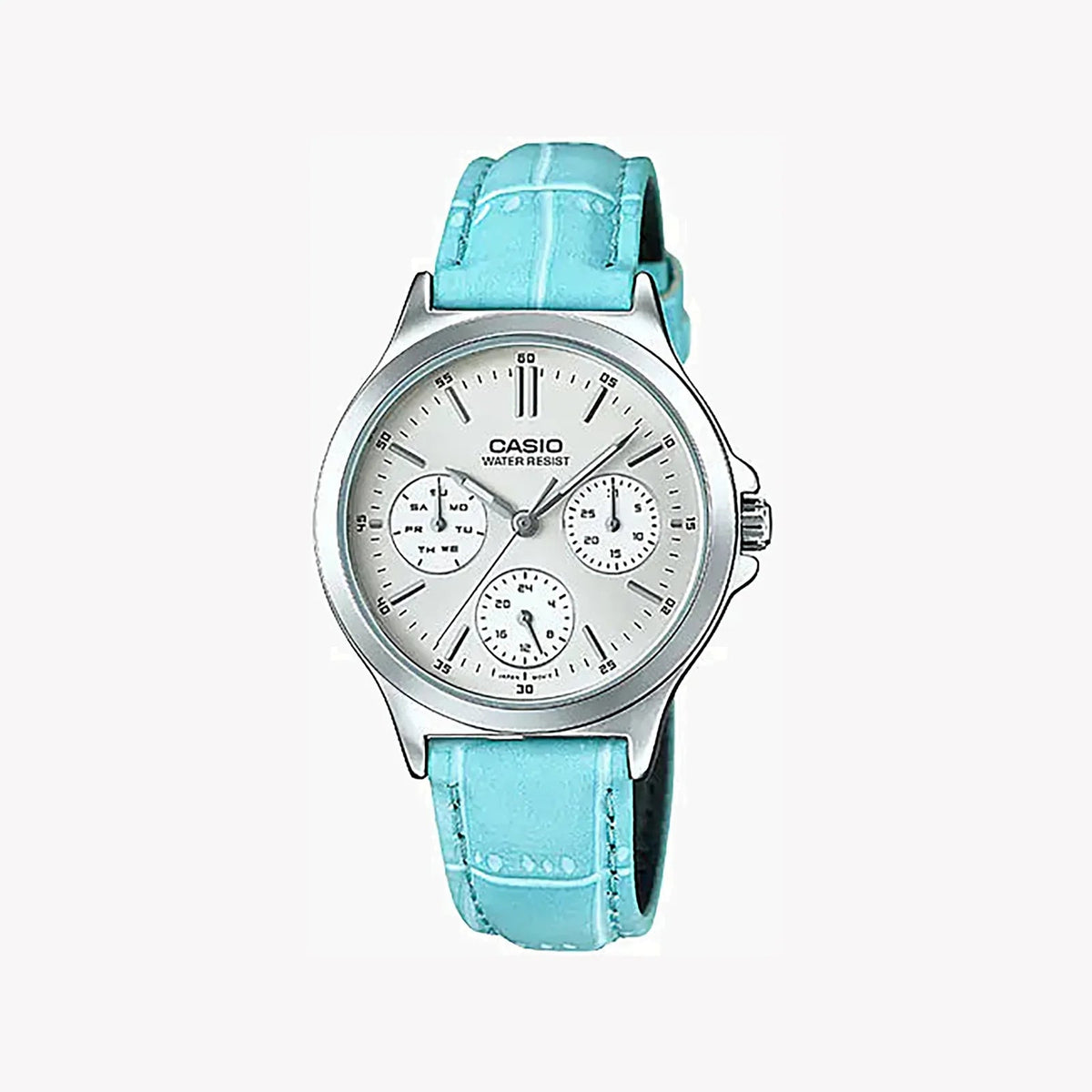 LTP-V300L-2AUDF Casio White Dial Light Blue Leather Strap Analog Quartz Women's Watch - Timecheck