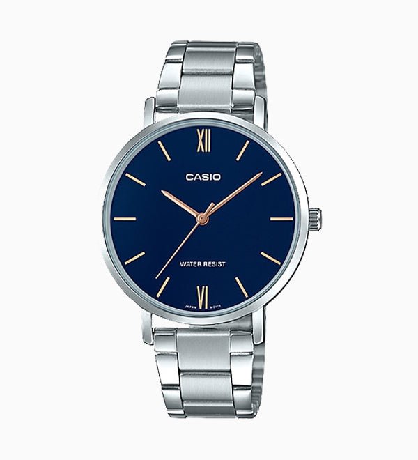 LTP-VT01D-2BUDF Casio Blue Dial Stainless Steel AnaLog Quartz Women's Watch. - Timecheck