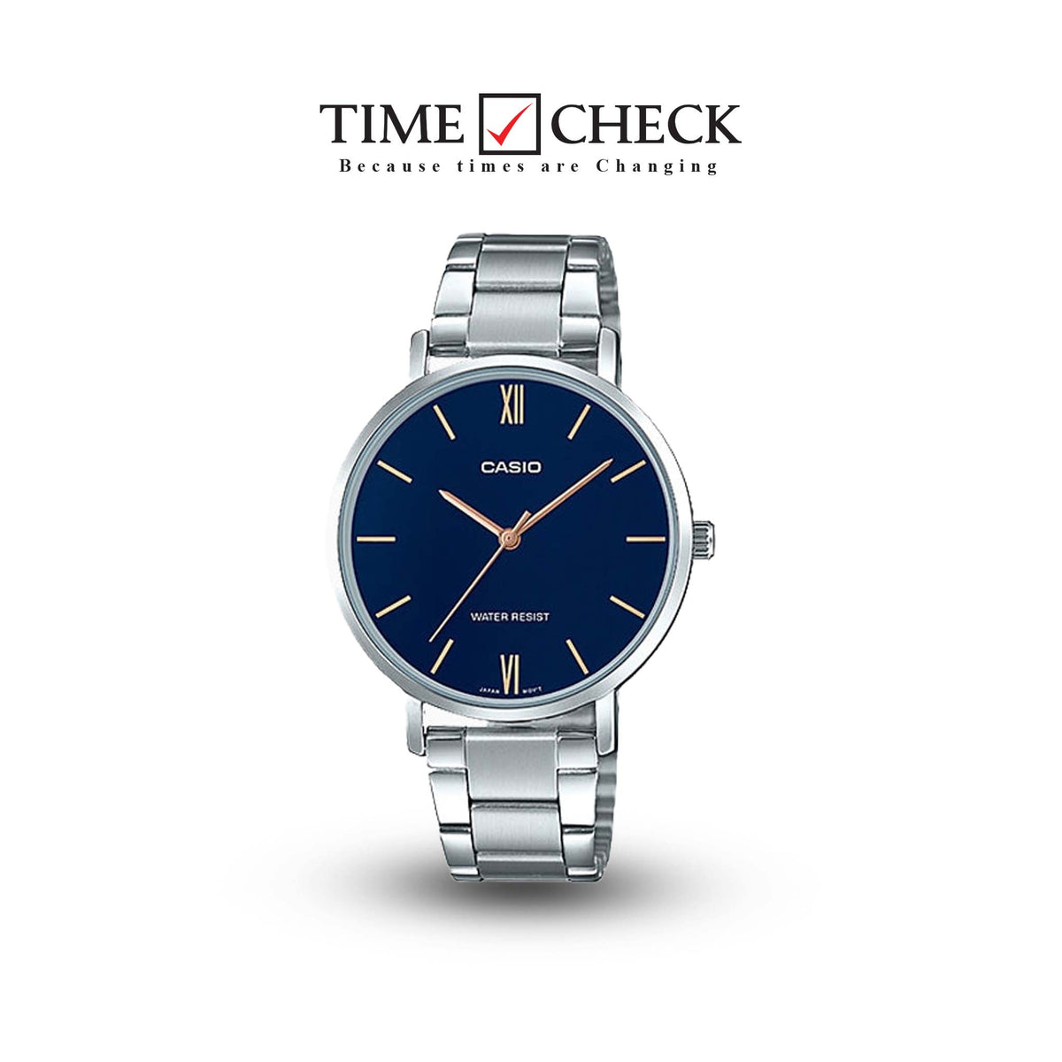 LTP-VT01D-2BUDF Casio Blue Dial Stainless Steel AnaLog Quartz Women's Watch. - Timecheck