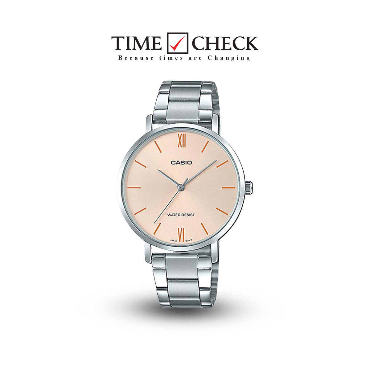 LTP-VT01D-4BUDF Casio Stainless Steel Peach Dial Analog Women's Watch. - Timecheck
