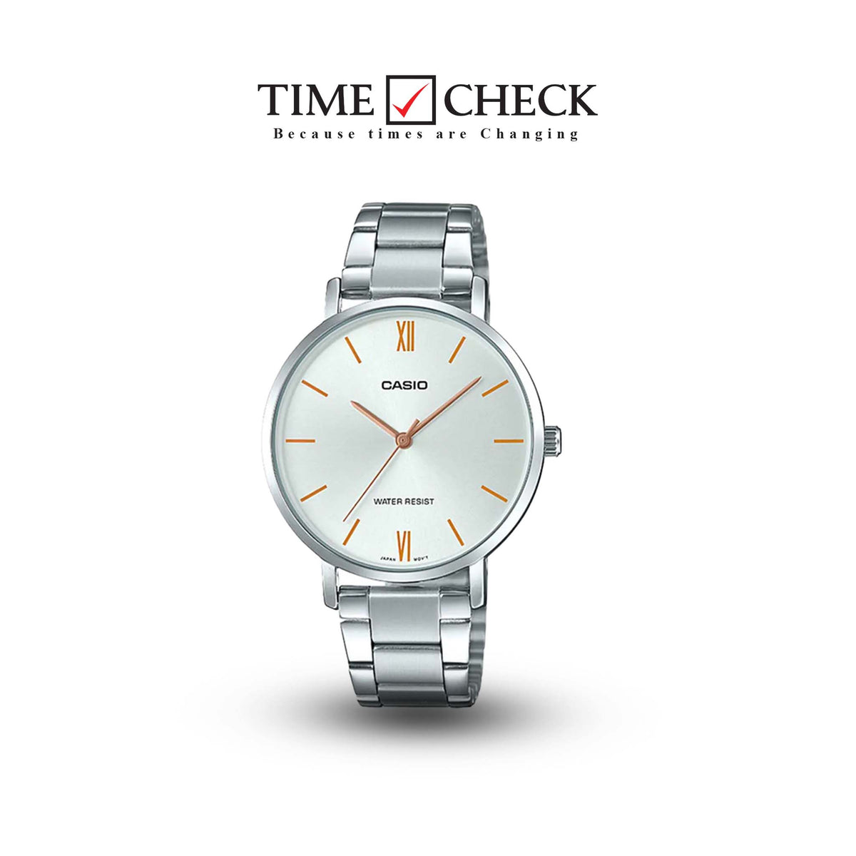 LTP-VT01D-7BUDF Casio Silver Dial Stainless Steel Analog Quartz Women's Watch. - Timecheck