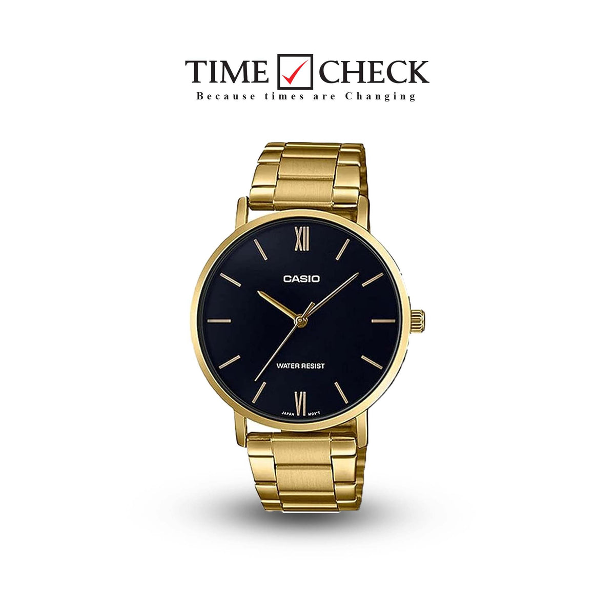 LTP-VT01G-1BUDF Casio Black Dial Golden Chain Analog Women's Watch. - Timecheck