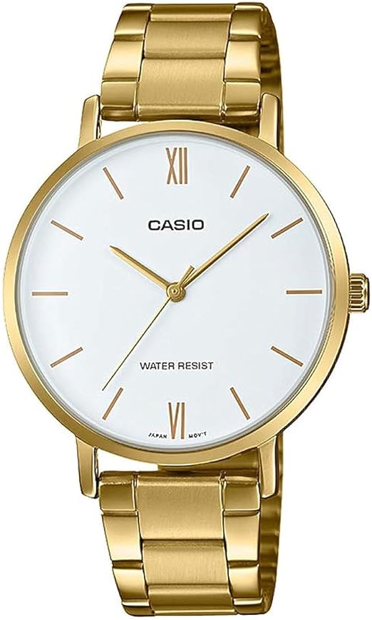 LTP-VT01G-7BUDF Casio White Dial Golden Stainless Steel Chain Analog Women's Watch. - Timecheck