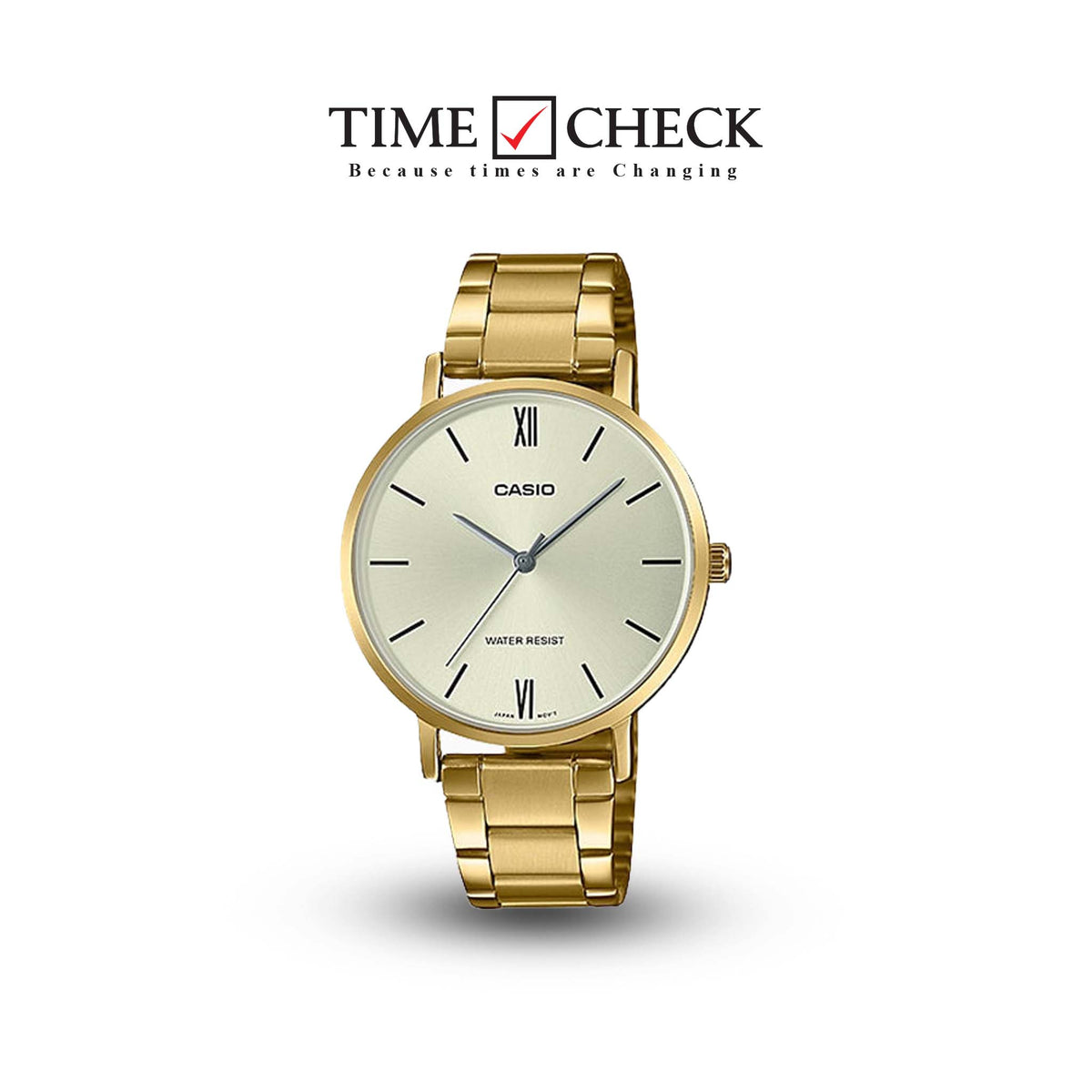 LTP-VT01G-9BUDF Casio analog stainless steel gold women's quartz dress watch. - Timecheck