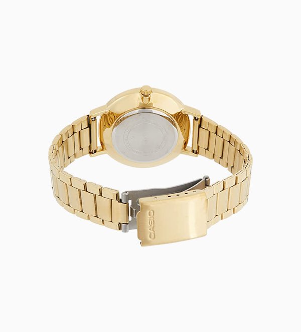 LTP-VT01G-9BUDF Casio analog stainless steel gold women's quartz dress watch. - Timecheck
