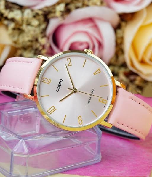LTP-VT01GL-4BUDF Casio Pink Dial Pink Leather Band Analog Watch. - Timecheck