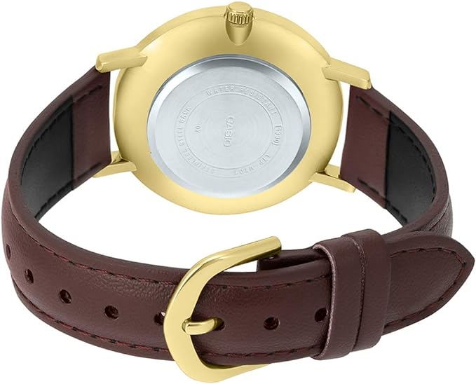 LTP-VT01Gl-9BUDF Casio Gold Tone Brown Leather Band Gold Dial 3-Hand Analog Watch. - Timecheck