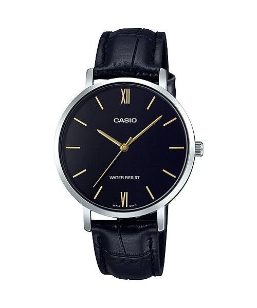 LTP-VT01L-1BUDF Casio Black Dial Leather Strap Analog Quartz Men's Watch. - Timecheck