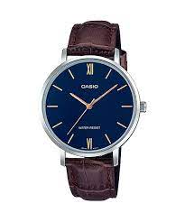 LTP-VT01L-2BUDF Casio Blue Dial Brown Leather Strap Analog Quartz Women's Watch. - Timecheck