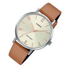 LTP-VT01L-5BUDF Casio Beige Dial Brown Leather Band Analog Women's Watch. - Timecheck