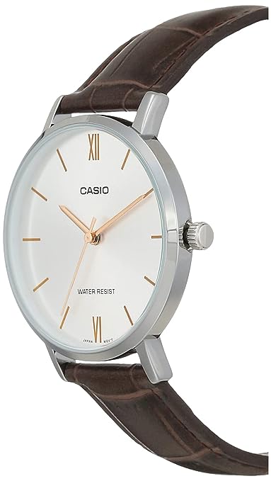 LTP-VT01L-7B2UDF Casio Silver Dial Leather Strap Analog Quartz Women's Watch. - Timecheck