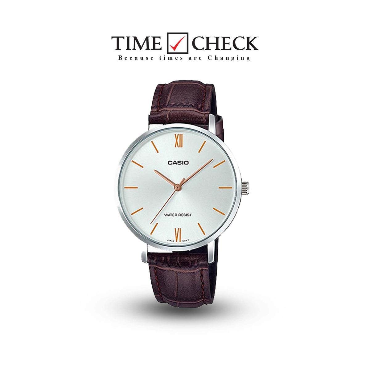 LTP-VT01L-7B2UDF Casio Silver Dial Leather Strap Analog Quartz Women's Watch. - Timecheck