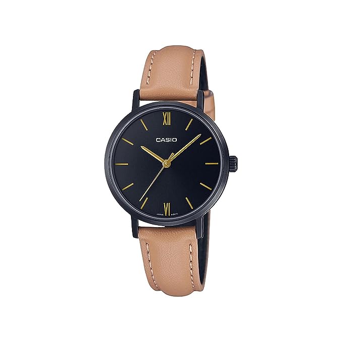 LTP-VT02BL-1AUDF Casio Black Dial Leather Strap Analog Quartz Women's Watch. - Timecheck