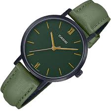 LTP-VT02BL-3AUDF Casio Green Dial Green Leather Strap Analog Quartz Women's Watch. - Timecheck