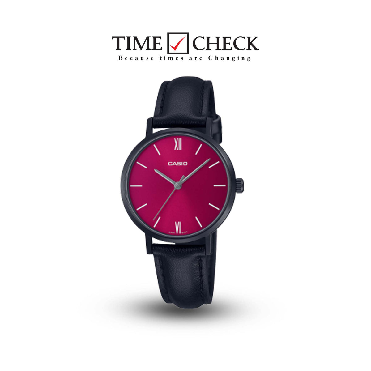 LTP-VT02BL-4AUDF Casio Pink Dial Leather Strap Analog Women's Watch. - Timecheck