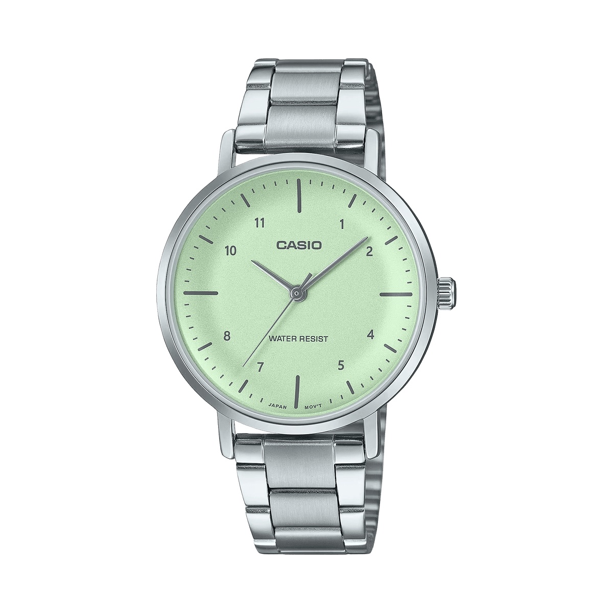 LTP-VT03D-3BDF Casio Green Dial Silver Stainless Steel Chain Analog Women's Watch - Timecheck