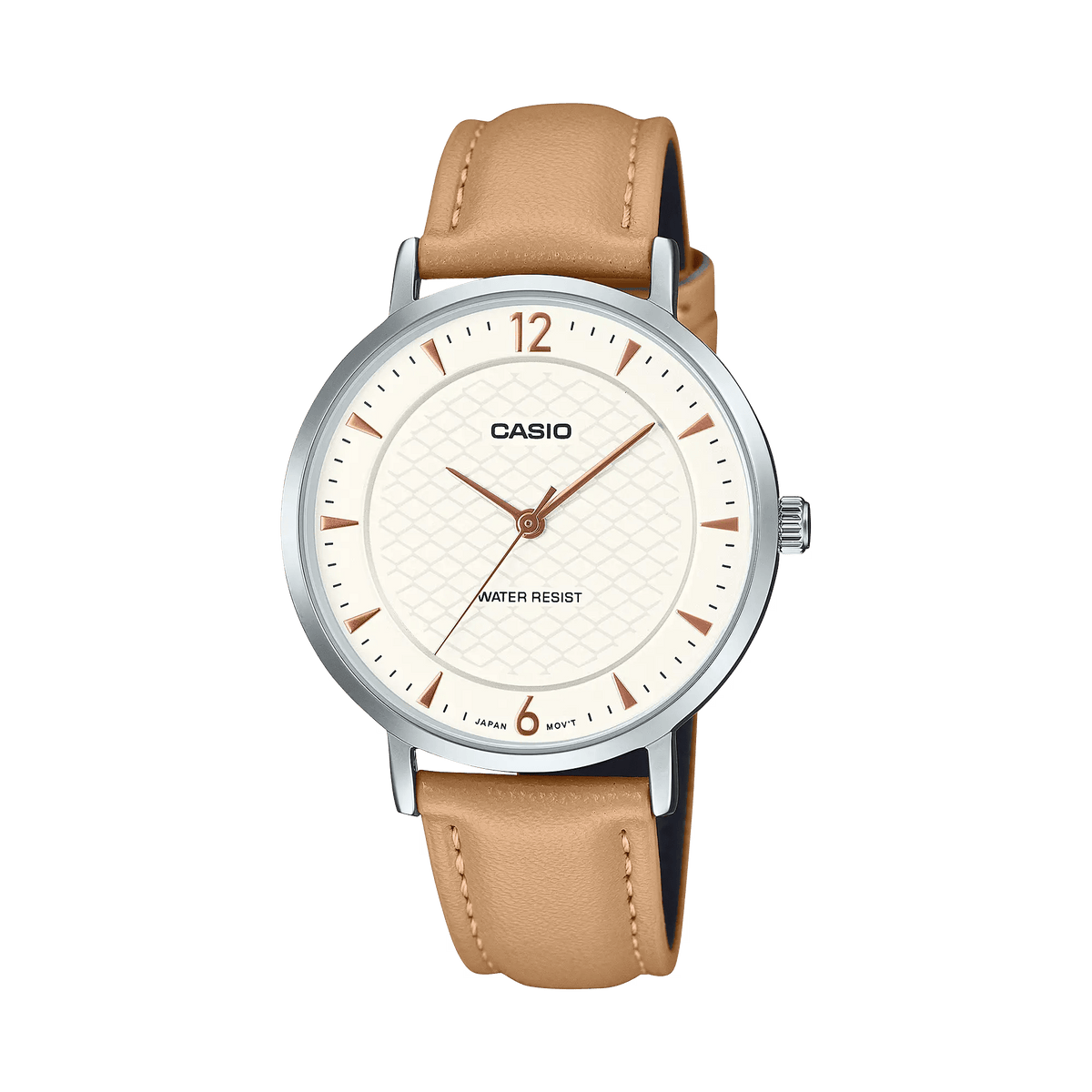 LTP-VT04L-7A1DF Casio Beige Dial Brown Leather Band Analog Quartz Women's Watch. - Timecheck