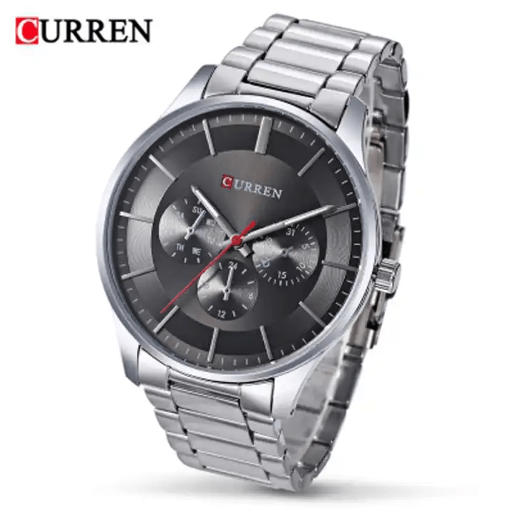 M_8282 Curren Black Dial Silver Stainless Steel Chain Analog Quartz Men's Watch. - Timecheck