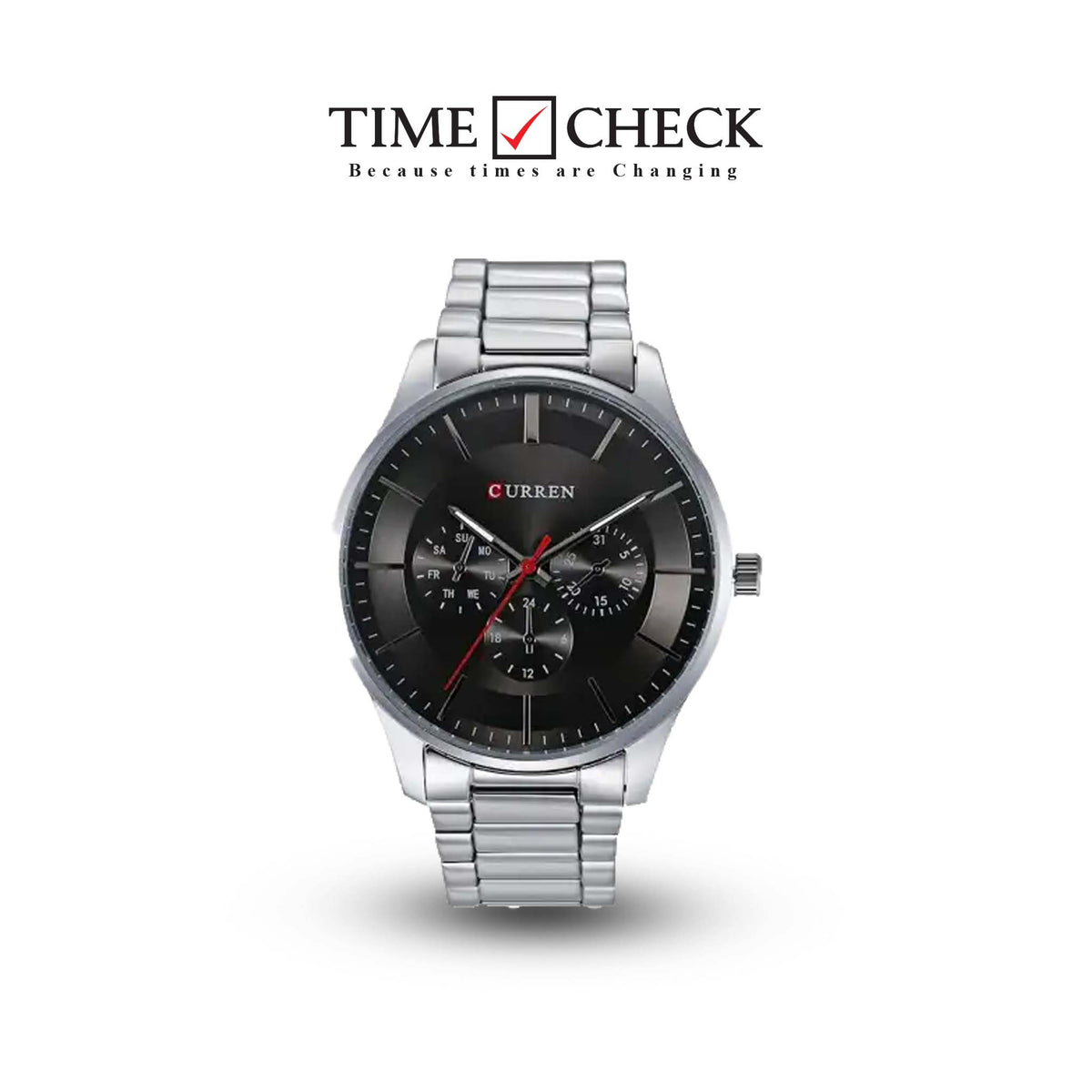 M_8282 Curren Black Dial Silver Stainless Steel Chain Analog Quartz Men's Watch. - Timecheck