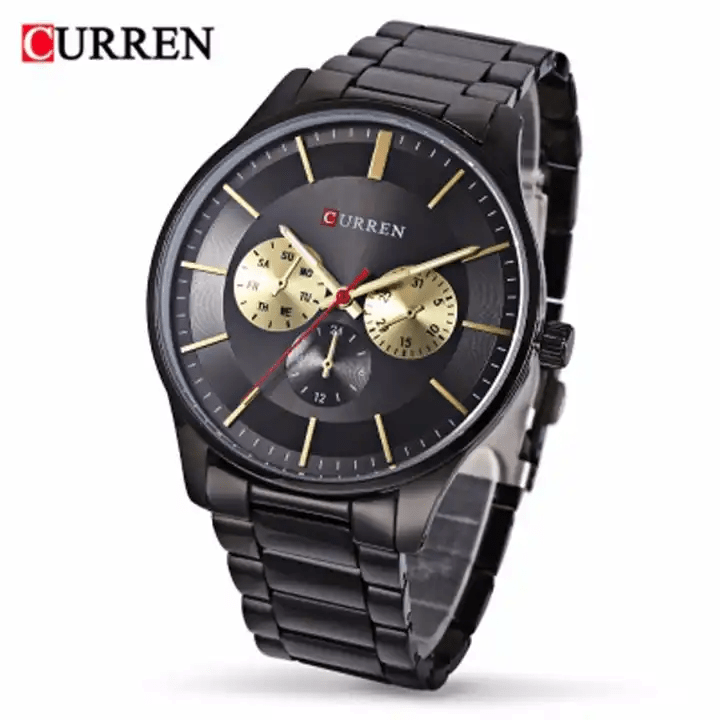 M_8282 Curren Black Dial Silver Stainless Steel Chain Analog Quartz Men's Watch. - Timecheck