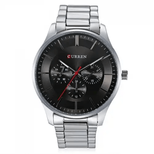 M_8282 Curren Black Dial Silver Stainless Steel Chain Analog Quartz Men's Watch. - Timecheck