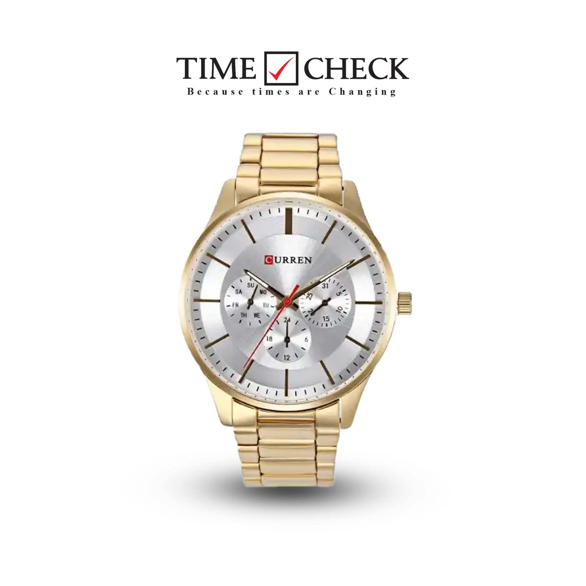 M_8282 Curren Silver Dial Gold Stainless Steel Chain Analog Quartz Men's Watch. - Timecheck