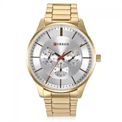M_8282 Curren Silver Dial Gold Stainless Steel Chain Analog Quartz Men's Watch. - Timecheck