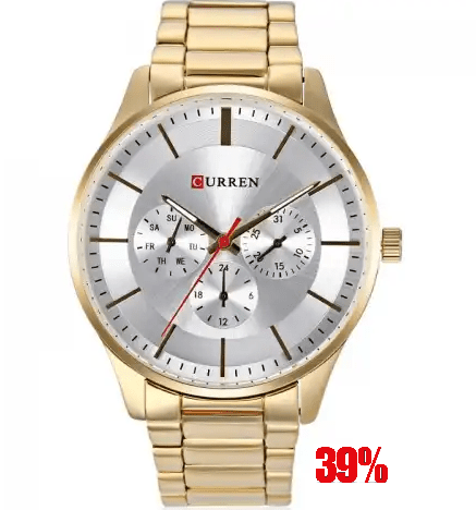 M_8282 Curren Silver Dial Gold Stainless Steel Chain Analog Quartz Men's Watch. - Timecheck