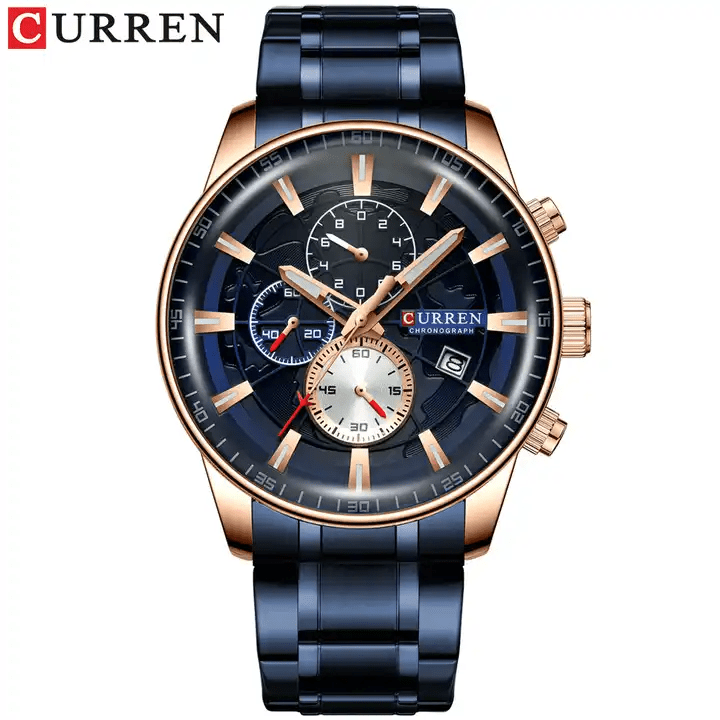 M_8362 Curren Blue Dial Blue Stainless Steel Quartz Chronograph Men's Watch. - Timecheck