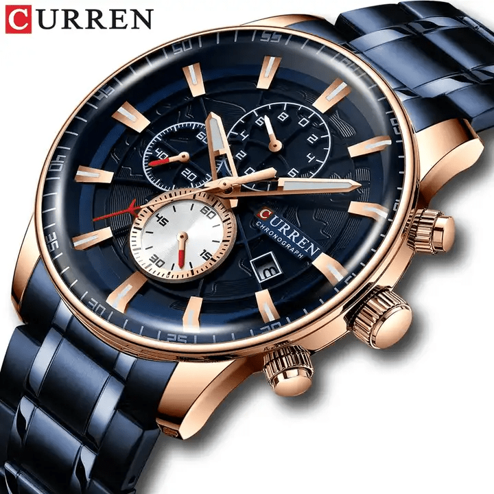 M_8362 Curren Blue Dial Blue Stainless Steel Quartz Chronograph Men's Watch. - Timecheck