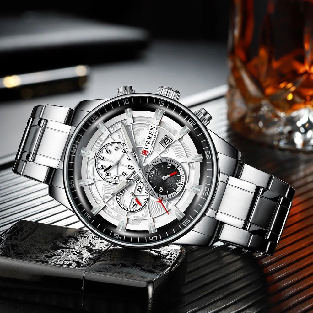 M_8362 Curren white Dial silver Stainless Steel Quartz Chronograph Men's Watch. - Timecheck