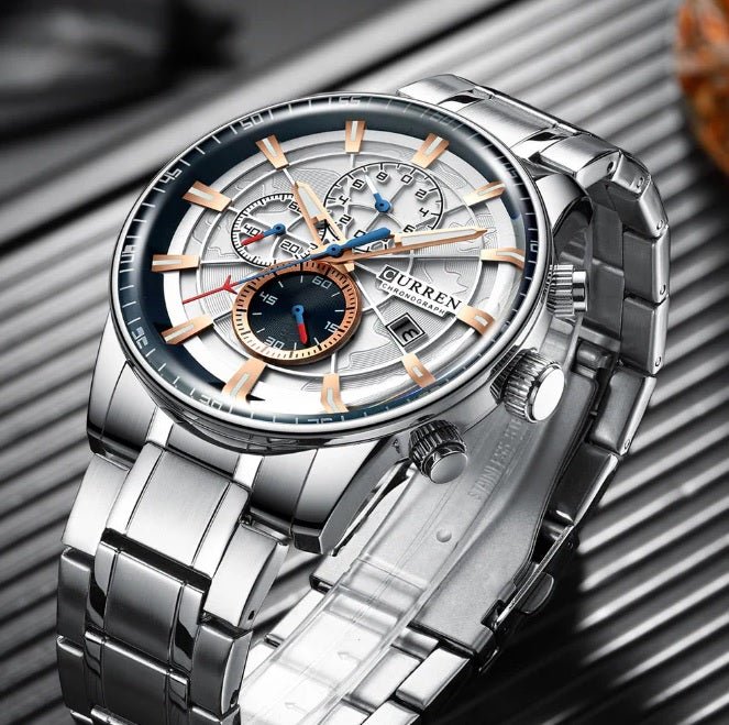 M_8362 Curren white Dial silver Stainless Steel Quartz Chronograph Men's Watch. - Timecheck