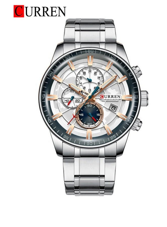 M_8362 Curren white Dial silver Stainless Steel Quartz Chronograph Men's Watch. - Timecheck