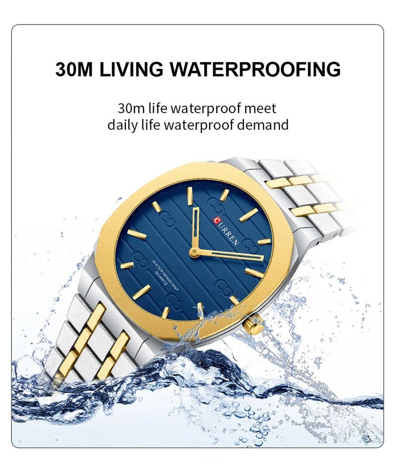 M-8444 Curren BLUE Dial Silver-gold Stainless Steel Analog Quartz men's Watch. - Timecheck