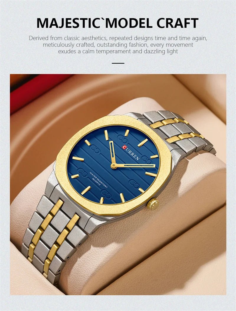 M-8444 Curren BLUE Dial Silver-gold Stainless Steel Analog Quartz men's Watch. - Timecheck