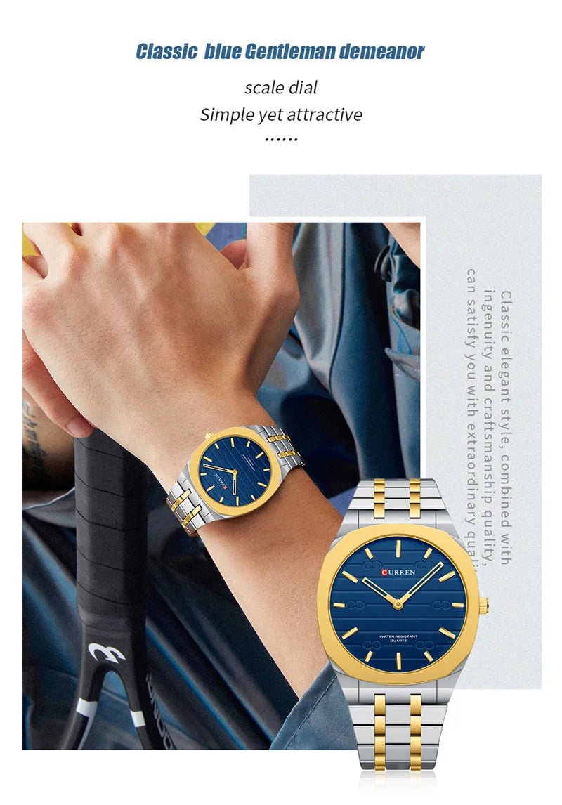 M-8444 Curren BLUE Dial Silver-gold Stainless Steel Analog Quartz men's Watch. - Timecheck