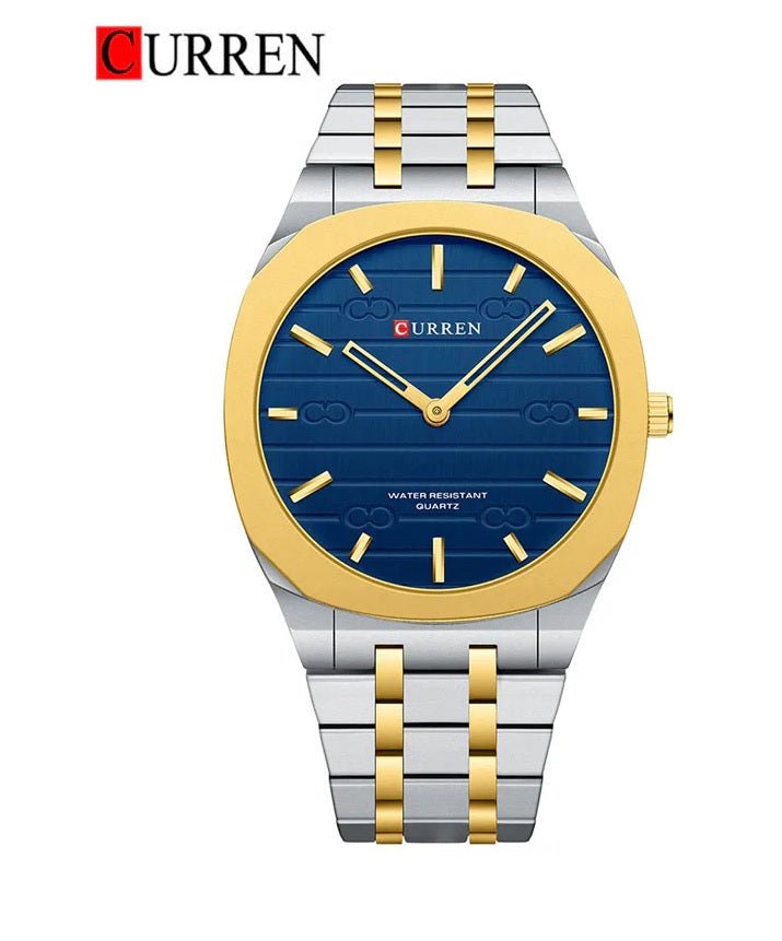 M-8444 Curren BLUE Dial Silver-gold Stainless Steel Analog Quartz men's Watch. - Timecheck