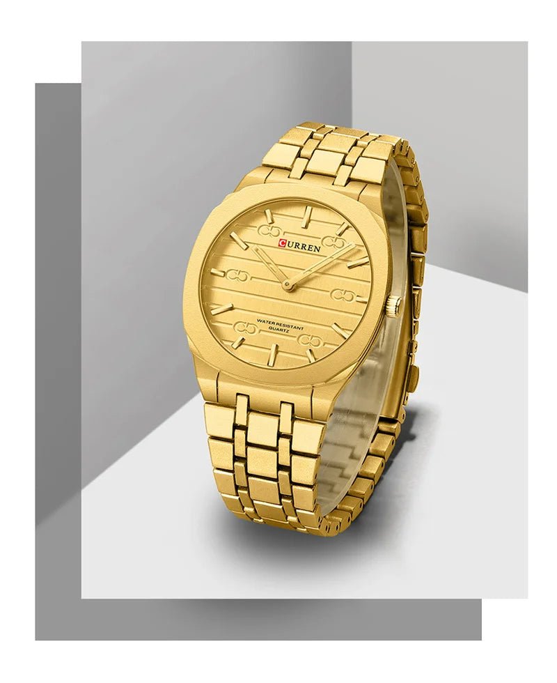 M-8444 Curren GOLD Dial gold Stainless Steel Analog Quartz men's Watch. - Timecheck