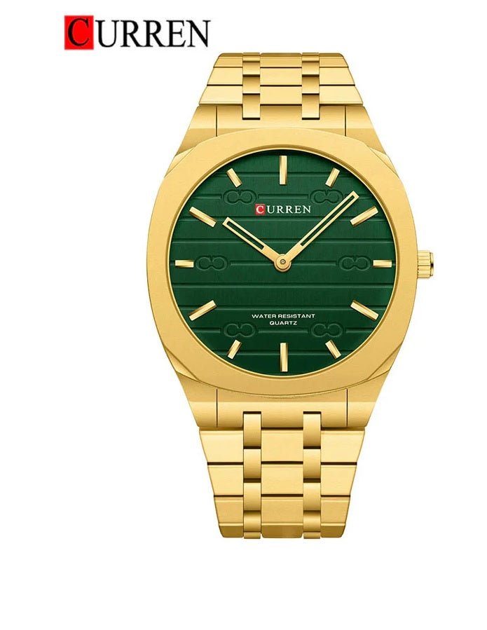 M-8444 Curren GREEN Dial gold Stainless Steel Analog Quartz men's Watch. - Timecheck