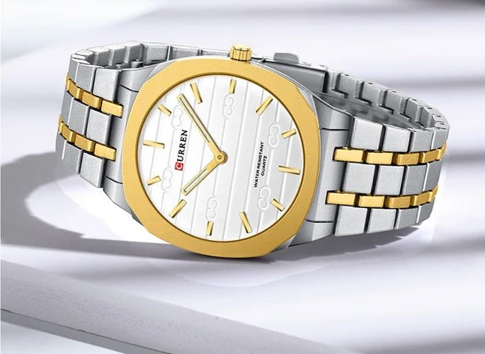 M-8444 Curren WHITE Dial Silver-gold Stainless Steel Analog Quartz men's Watch. - Timecheck