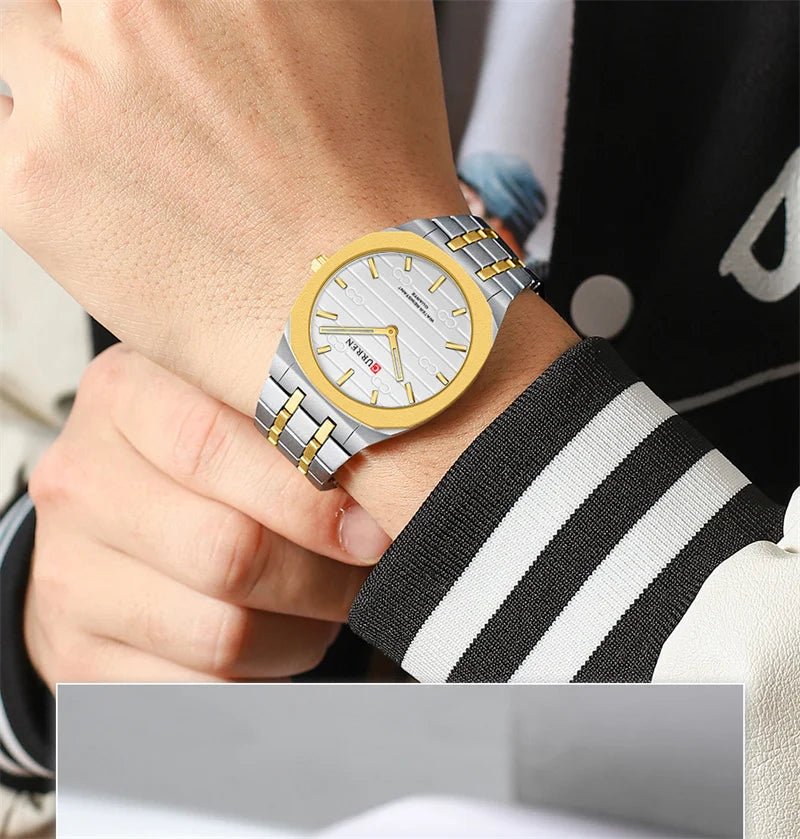 M-8444 Curren WHITE Dial Silver-gold Stainless Steel Analog Quartz men's Watch. - Timecheck