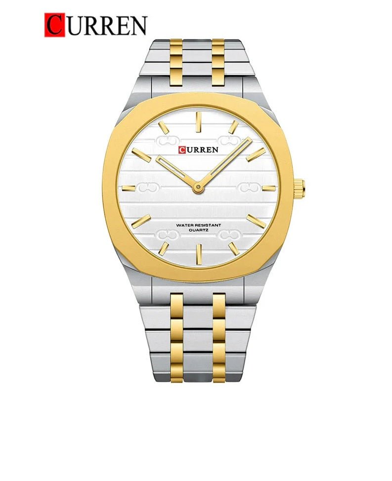 M-8444 Curren WHITE Dial Silver-gold Stainless Steel Analog Quartz men's Watch. - Timecheck