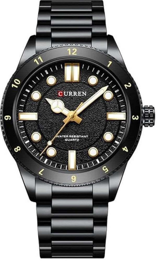 M:8450 Curren Black Dial Black Stainless Steel Chain Quartz Analog Men's Watch. TIMECHECK