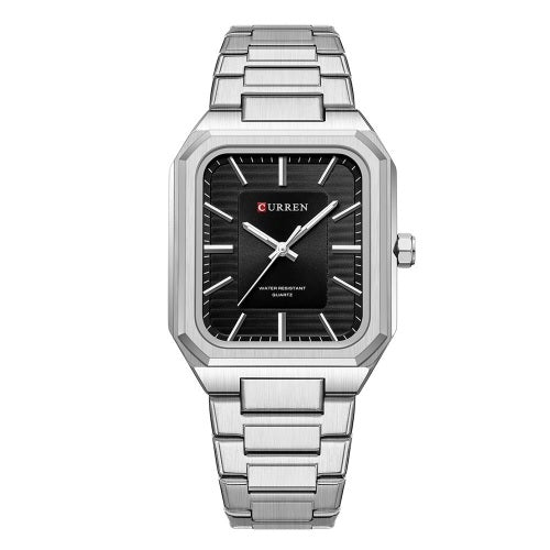 M:8457 curren Black Dial Silver Stainless Steel Chain Analog Quartz Men's Watch. TIMECHECK